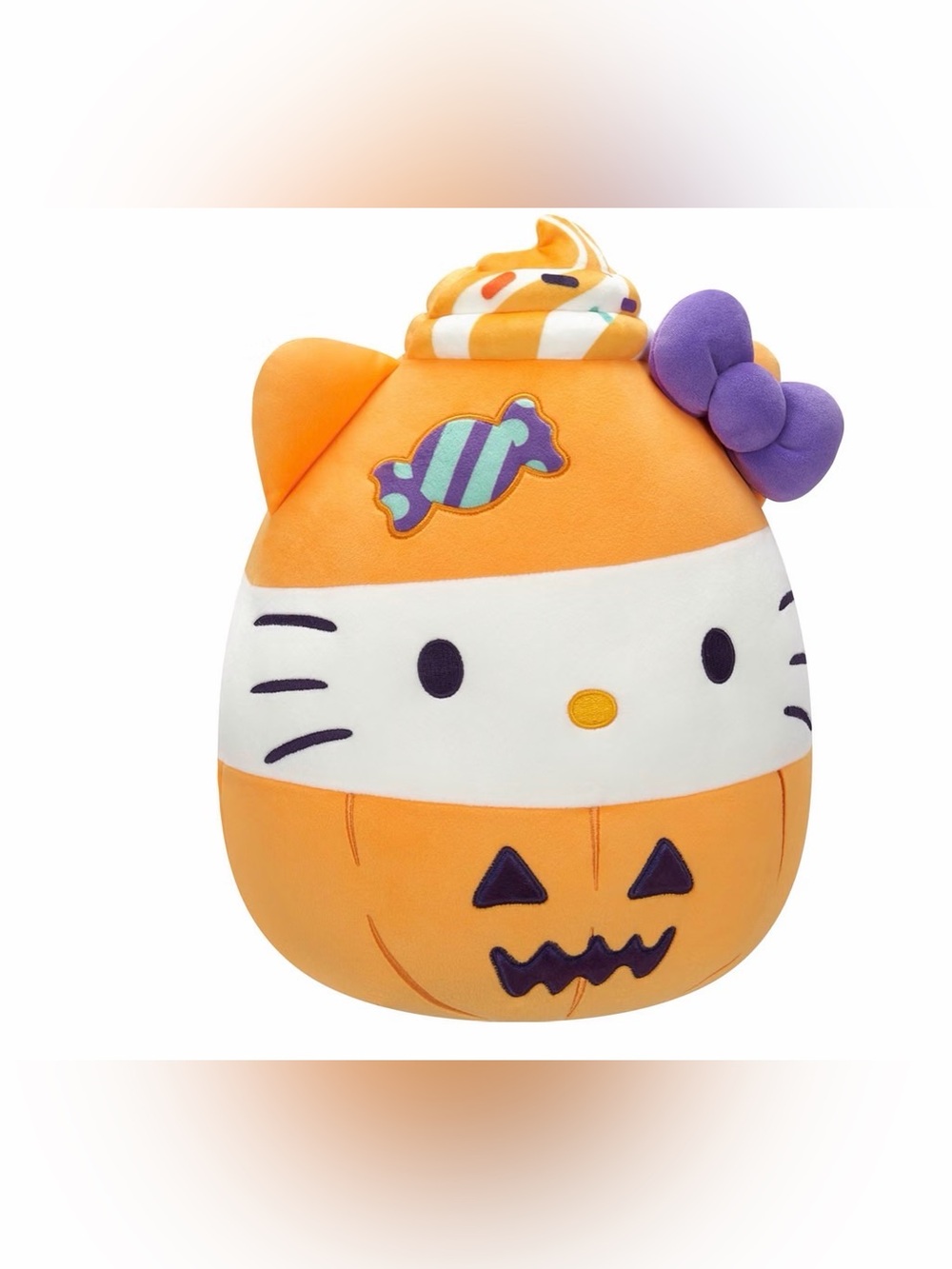 Sanrio Hello Kitty Orange squish-mallow with Purple Bow - Halloween Candy Design